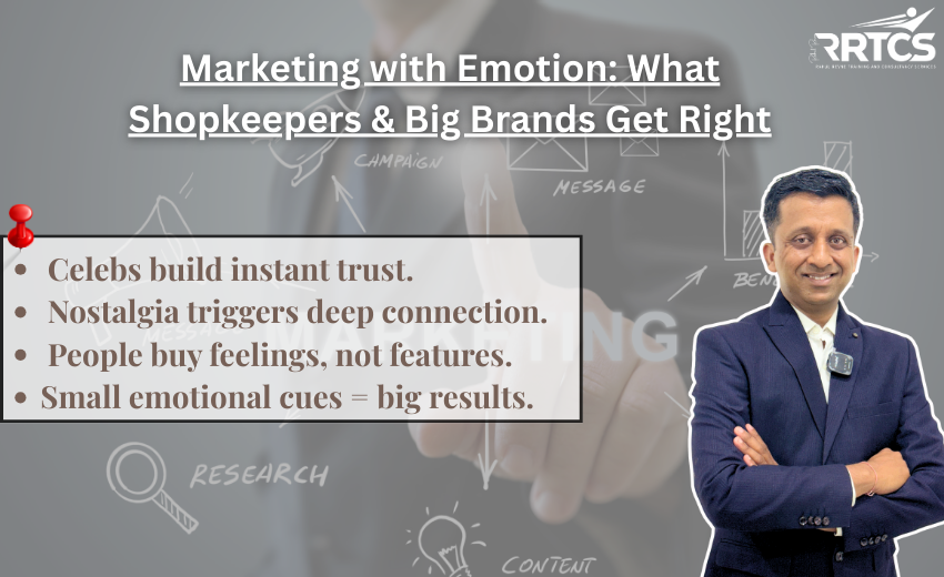 Emotional marketing examples – chocolates at eye level, celebrity endorsements, nostalgic advertising – showing how small tactics create deep customer connections.