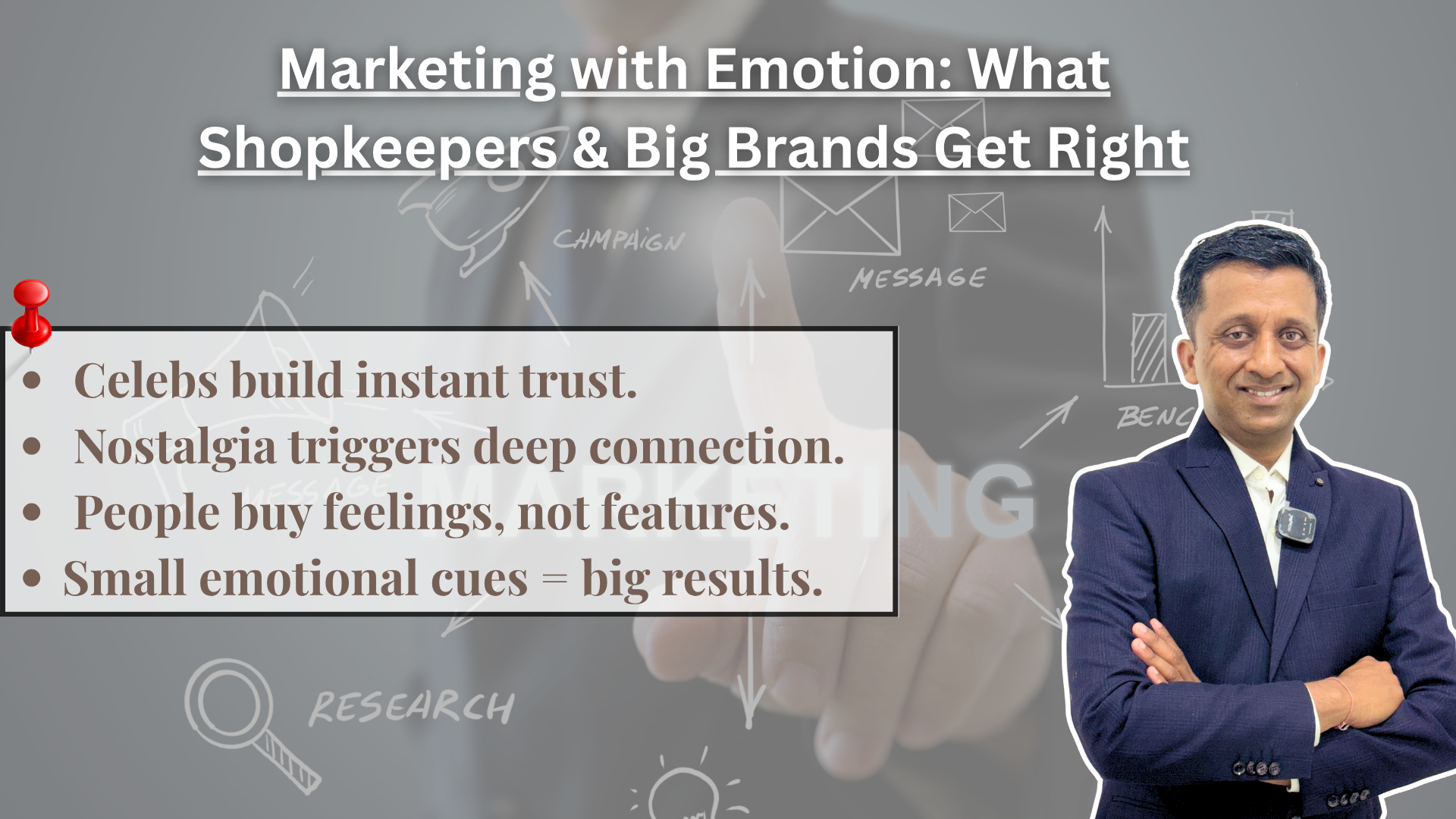 Emotional marketing examples – chocolates at eye level, celebrity endorsements, nostalgic advertising – showing how small tactics create deep customer connections.
