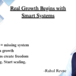 Business growth system concept with key phrases like “Confused team = Missing system”, “Burnout is not a growth strategy”, and “Systems create freedom” by RRTCS.