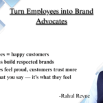 Employer branding concept showing empowered employees becoming brand advocates through positive workplace culture