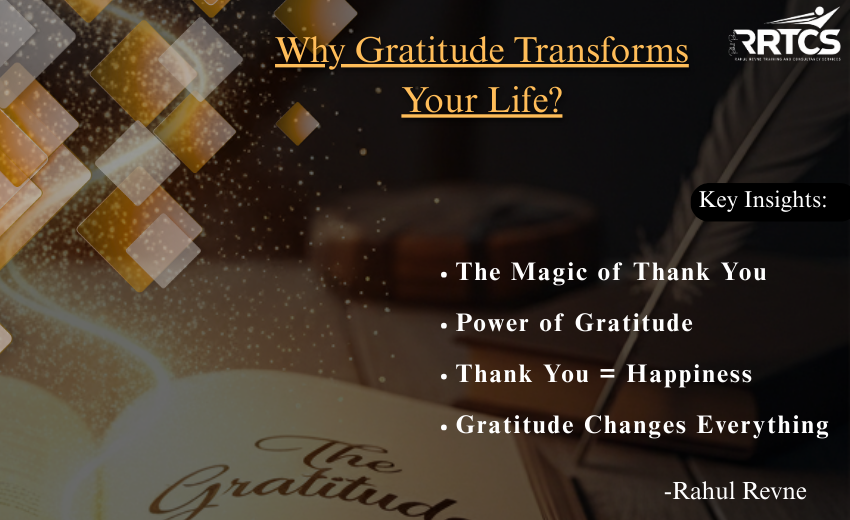 Infographic on the power of gratitude showing key points like thank you relives happy moments, builds confidence, and creates positive results.